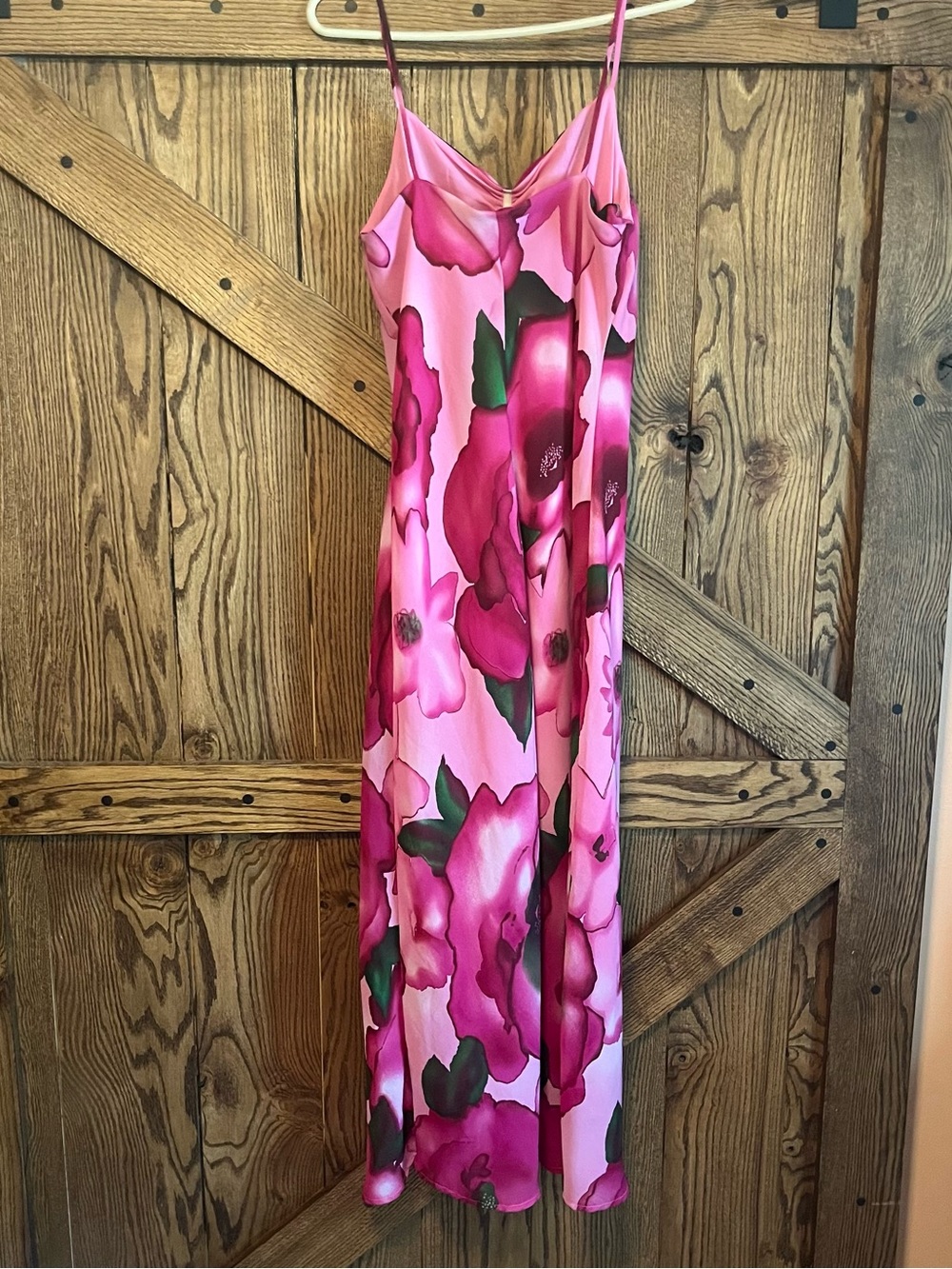 Pink Floral Slip Maxi Dress Bold Colors Size 14
